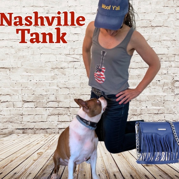 Tops - Nashville, TN tank patriotic guitar NWOT